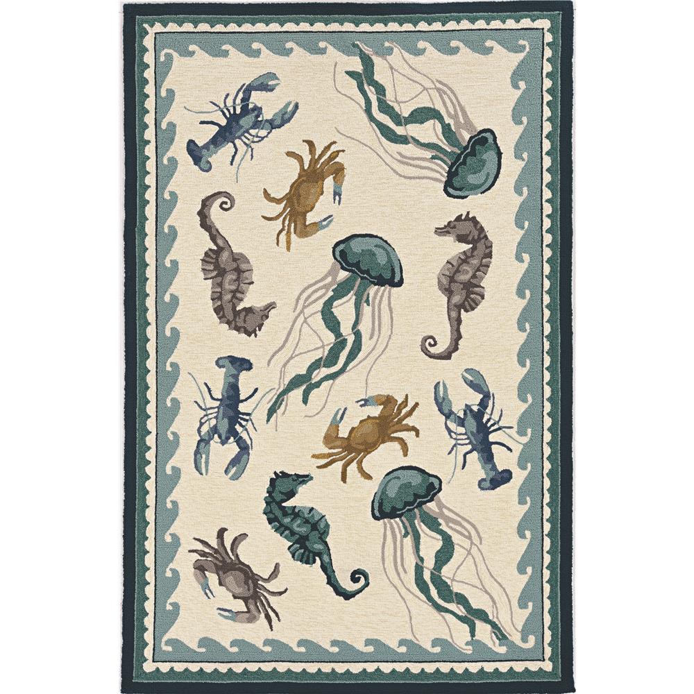 KAS 4204 Harbor 7 ft. 6 in. X 7 ft. 6 in. Area Rug in Ivory/Teal Beach Life